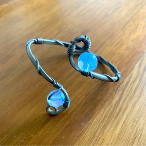 Open Bangle Bracelet - Coil with clear accent beads